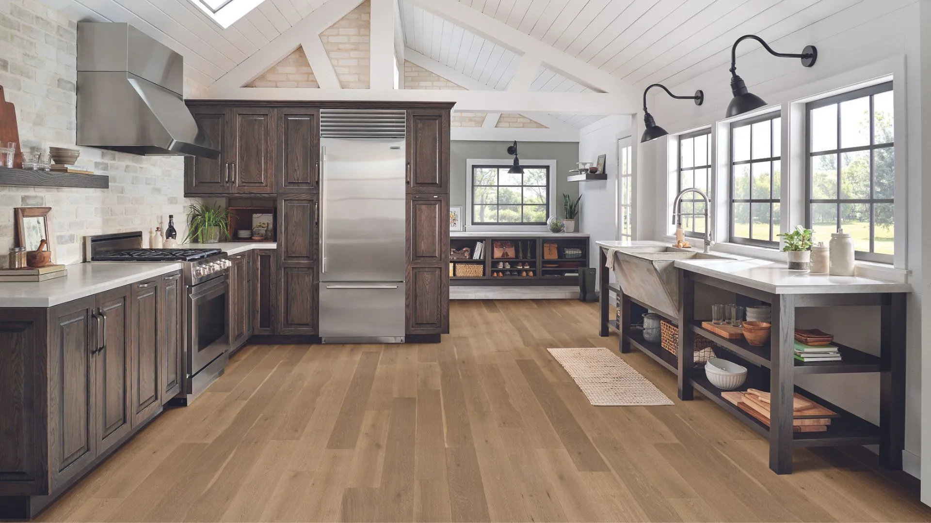 Luxury vinyl flooring in farmhouse kitchen